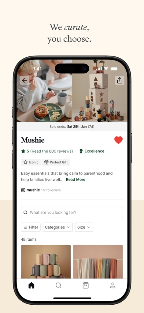 Choose: Daily Discovery - The app offers comprehensive product pages, including user reviews and "Excellence" badges, along with convenient "Filter" and "Categories" options for refined browsing.