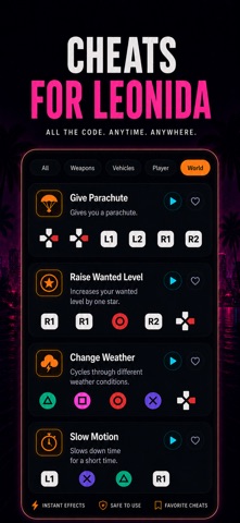 Screenshot 1 — Leonida Cheats - Codes for VI — iPhone