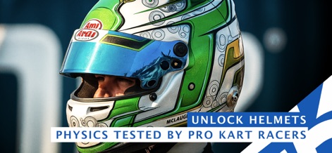 SK26: Street Kart Racing Game - La imagen muestra un casco de carreras intrincadamente diseñado, insinuando las opciones de personalización para los usuarios y la autenticidad de la física del juego, "Tested by Pro Kart Racers".