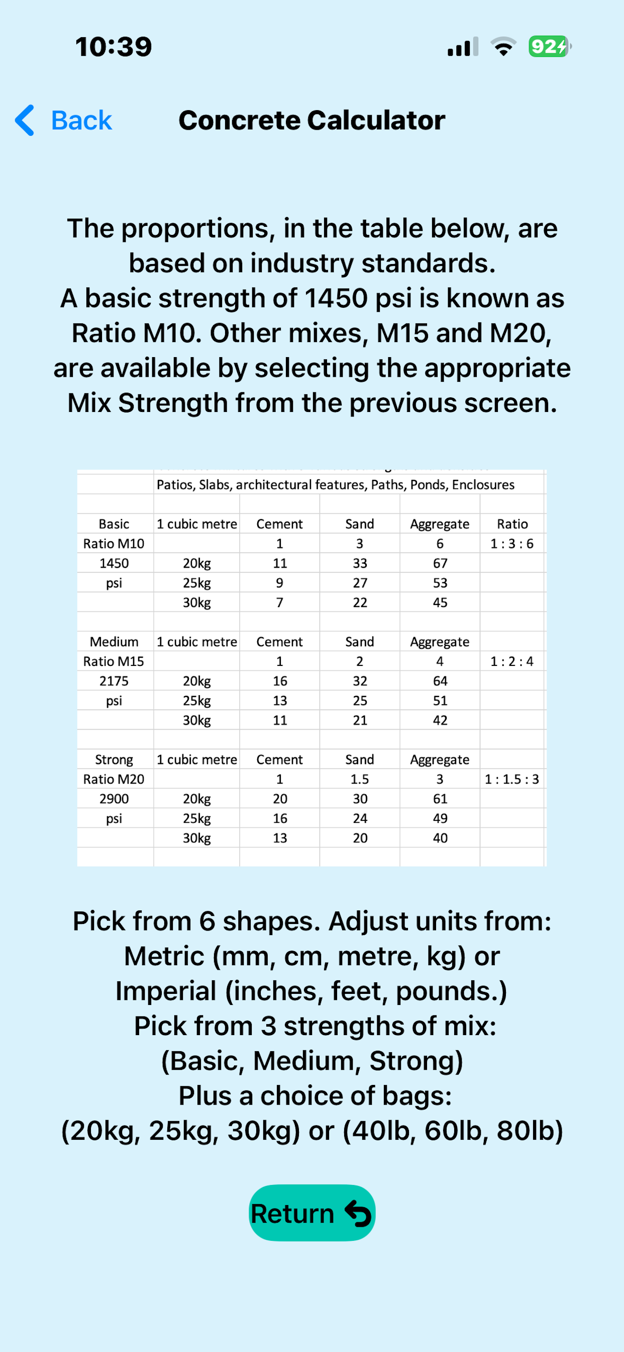 MixMatePro Concrete Calculator