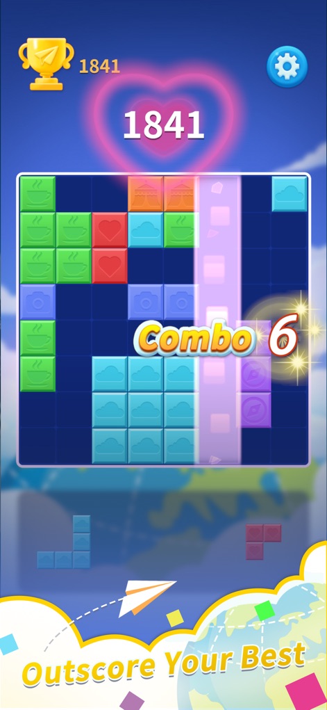 Block Odyssey - The app highlights its exciting Classic Mode, featuring a dynamic combo streak indicator and a prominent high score display for competitive play.