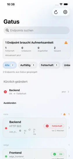 Screenshot von GatusPocket auf dem iPhone 2
