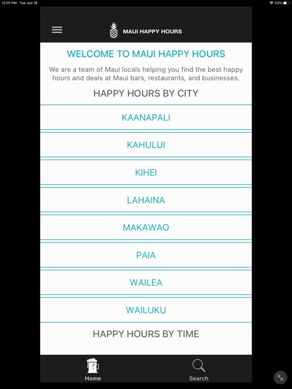 Maui Happy Hours iPad screenshot 1 - Food & Drink app