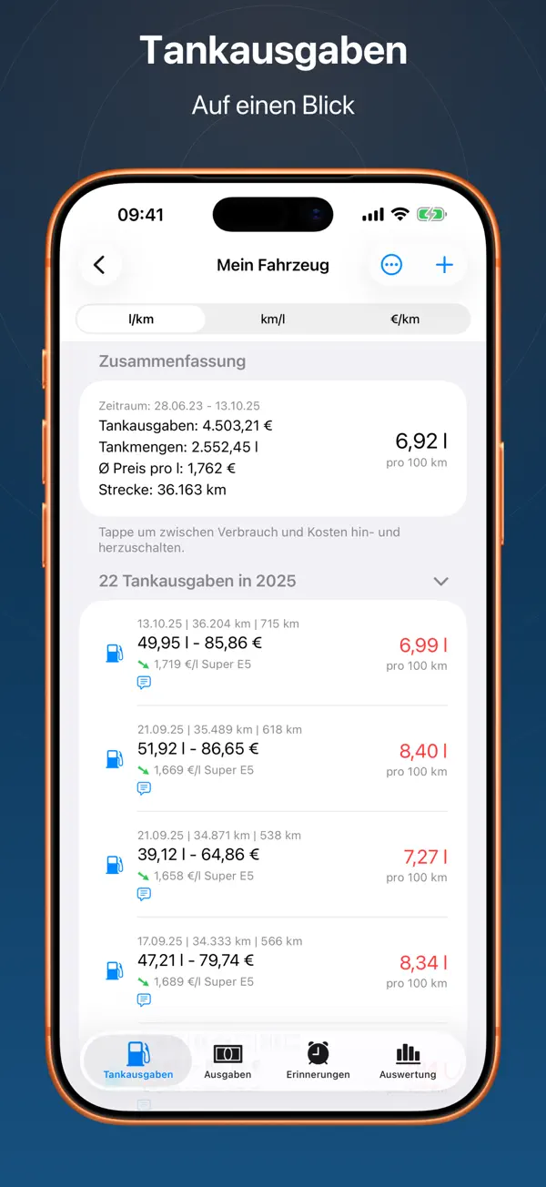 FuelMe - Tankbuch, Screenshot 1