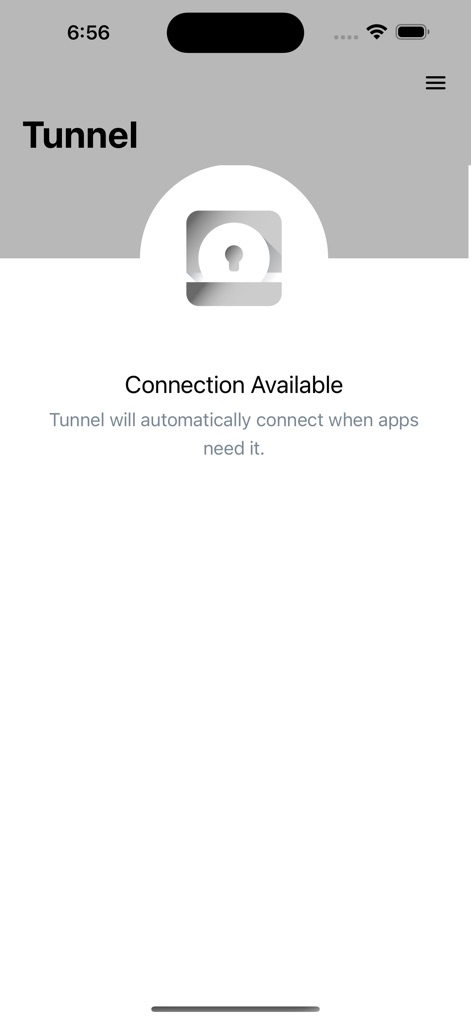 Tunnel - Workspace ONE - Observe the 'Connection Available' status, complemented by the descriptive text indicating Tunnel's intelligent, on-demand activation for specific applications.