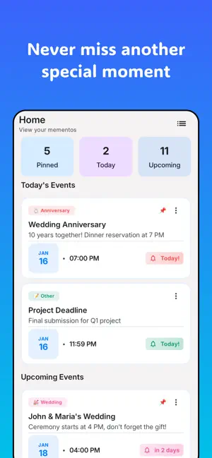 Memento: Event Reminder screenshot 1