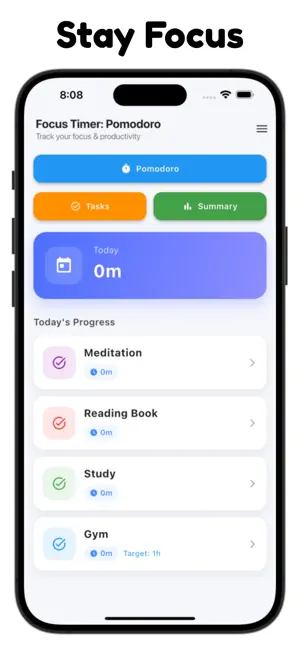 Focus Timer: Pomodoro; Tasks screenshot 1