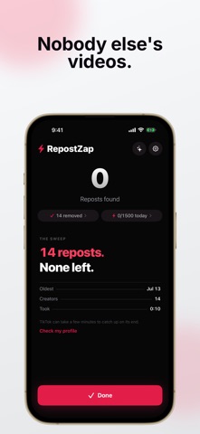 RepostZap: Repost Remover iPhone screenshot