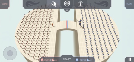 Fun Ragdoll Battle Simulator - Explore diverse battlegrounds where armies are strategically separated by unique architectural elements like this central bridge, all presented from a tactical top-down perspective.