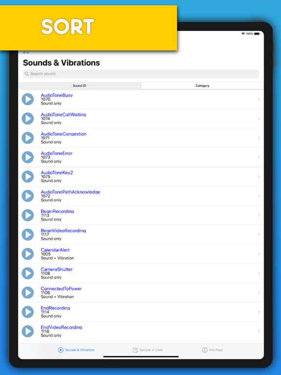 Sounds & Vibrations iPad screenshot 3 - Developer Tools app