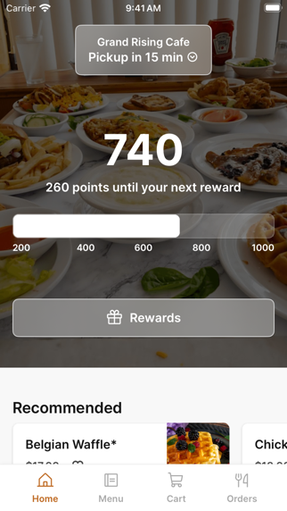 grand rising cafe app screenshot
