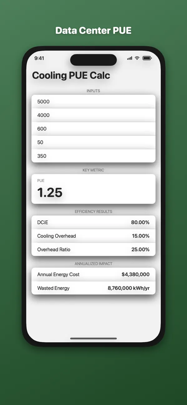 Screenshot #2 pour CoolingPUE Calc