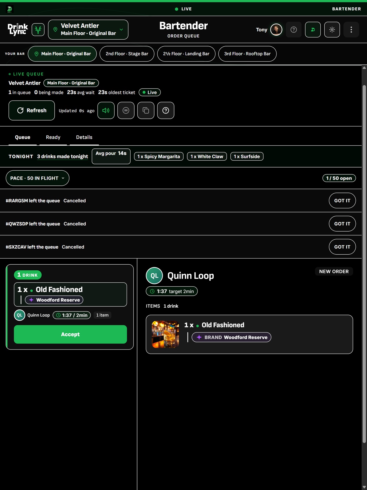 Screenshot 1 of DrinkLync Staff