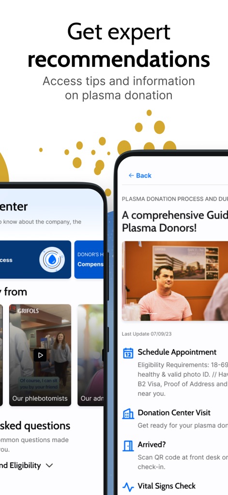 Grifols Plasma Donor Hub - This tool provides comprehensive information through the 'Donor's Handbook' and detailed sections on the 'Plasma Donation Process and FAQs' to keep donors well-informed.