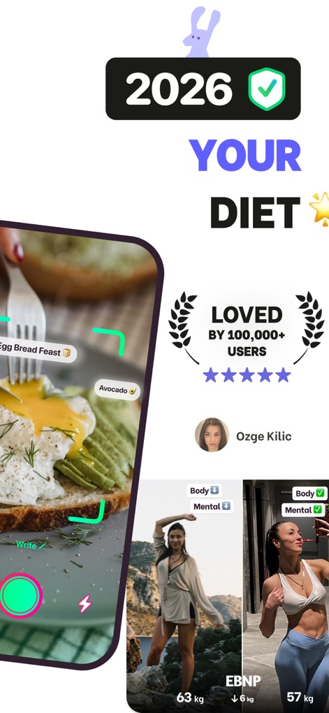 EatBetter: AI Food Journal - The app empowers users with AI vision for instant meal analysis and showcases inspiring body transformations achieved by the community.