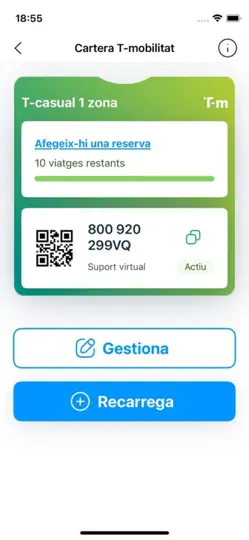Captura de pantalla de Cartera T-mobilitat en iPhone 2
