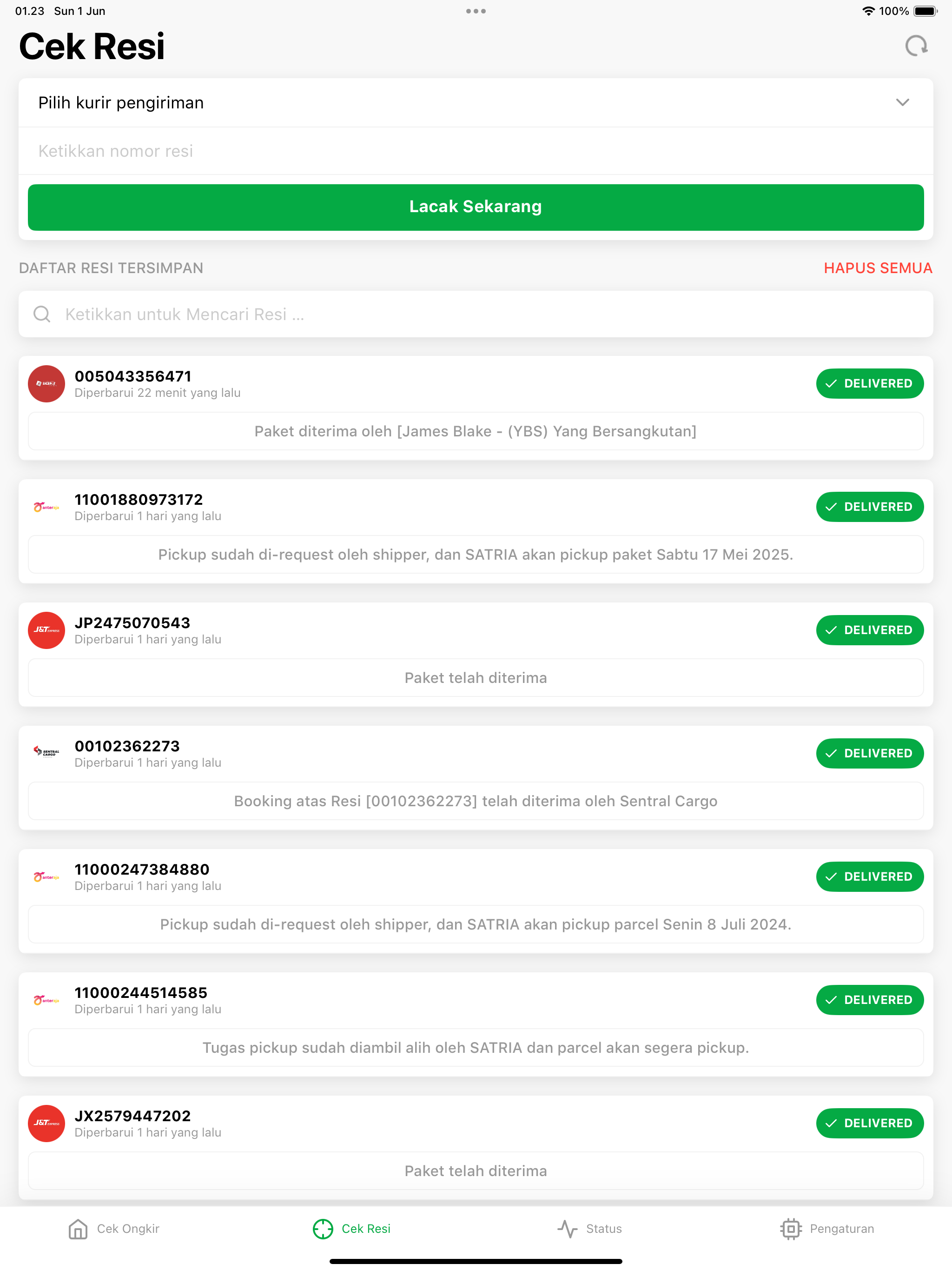 Kiriman: Cek Resi & Ongkir