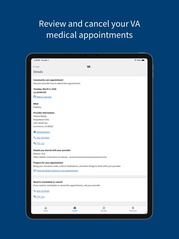 VA: Health and Benefits iPad screenshot