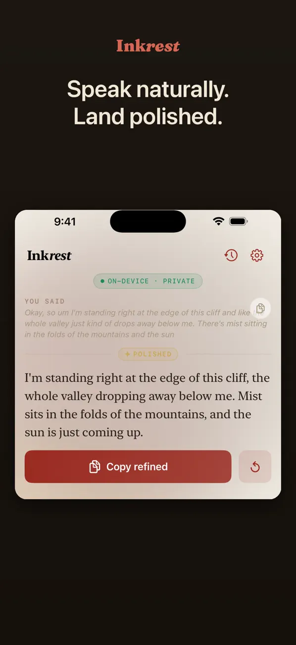 Screenshot #1 pour Inkrest: Private Dictation