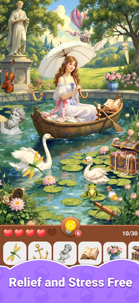 Hidden Quest: Seek & Discover - Users can delve into serene, visually rich scenes, guided by the high-contrast color palette and intuitive object search bar.