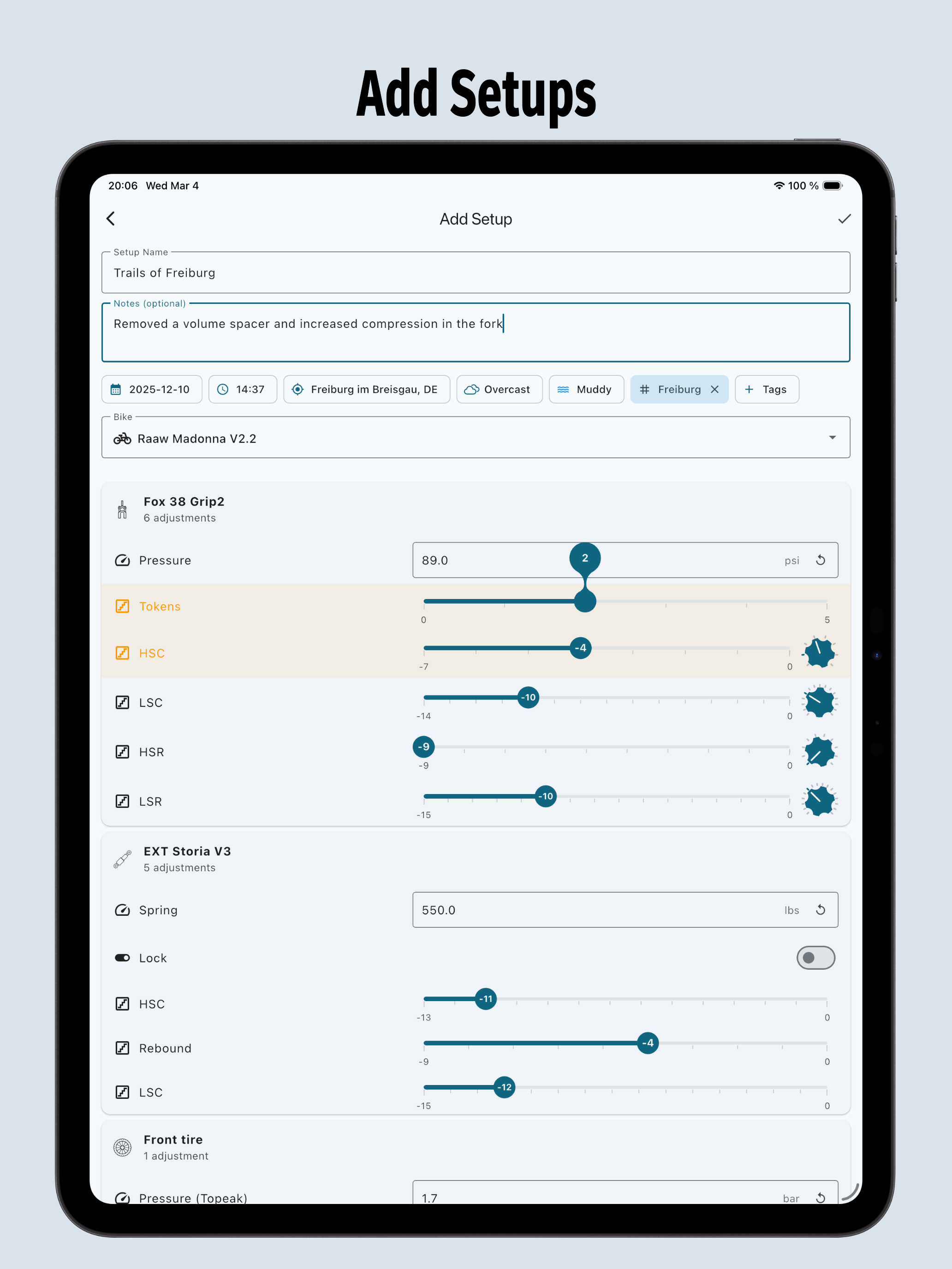 Bike Setup Tracker
