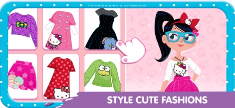 Hello Kitty Nail Salon - Os usuários podem personalizar o visual de uma personagem feminina, escolhendo entre diversos modelos de blusas e saias temáticas da Hello Kitty.