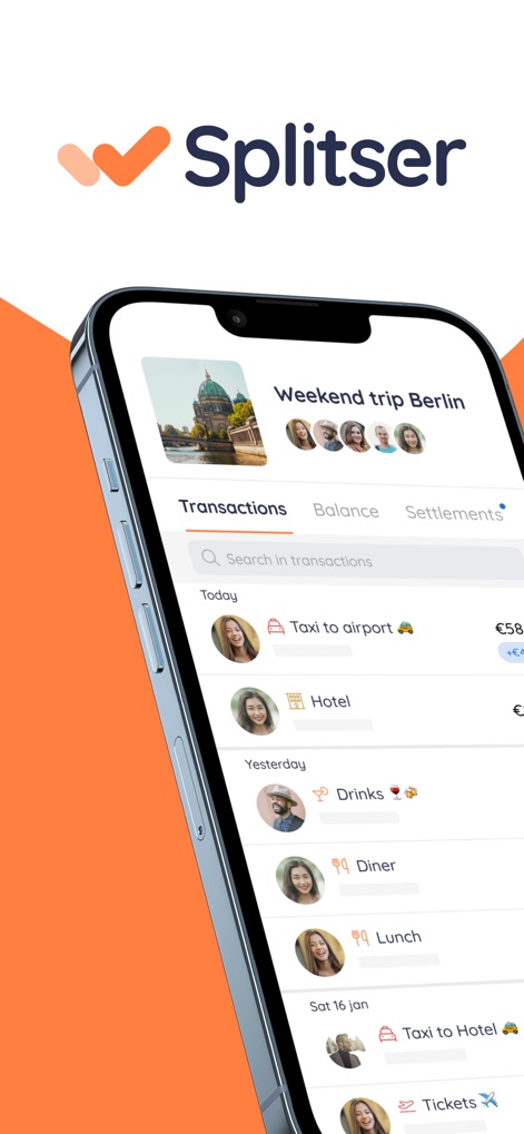 Splitser - WieBetaaltWat - This tool provides a clear transaction list for group expenses and visually displays user profiles involved in each transaction, ensuring transparency.