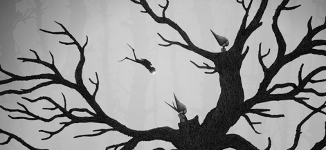SILT - Explore the desolate, haunting landscapes characterized by skeletal, gnarled trees and the enigmatic, watchful bird-like creatures perched on their branches.