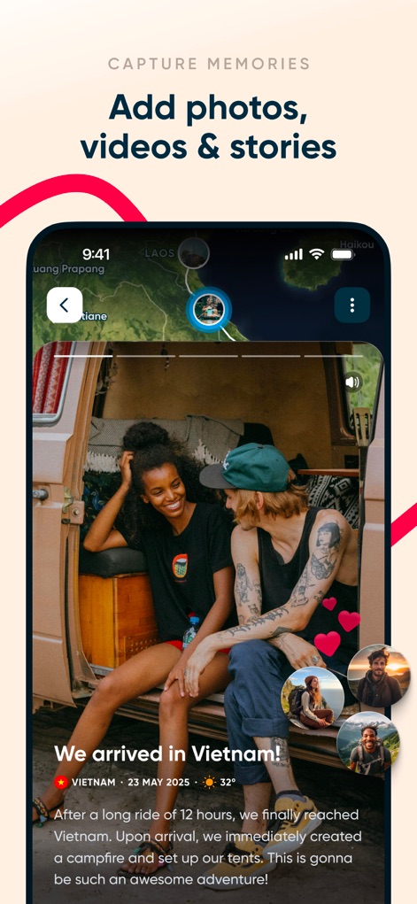 Polarsteps - The app enables users to enrich their travel log by adding captivating large photos of their experiences and detailed personal stories about their journey.