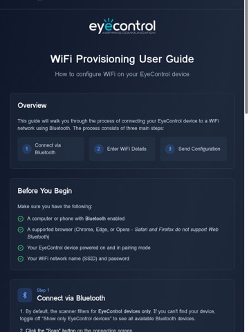 EyeControl WiFi Provision iPad screenshot