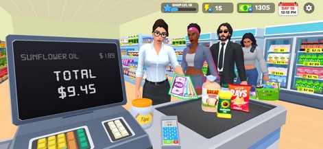My Supermarket Simulator 3D® - The app demonstrates efficient cashier operations, showcasing the busy checkout counter and smooth customer interaction during payment.