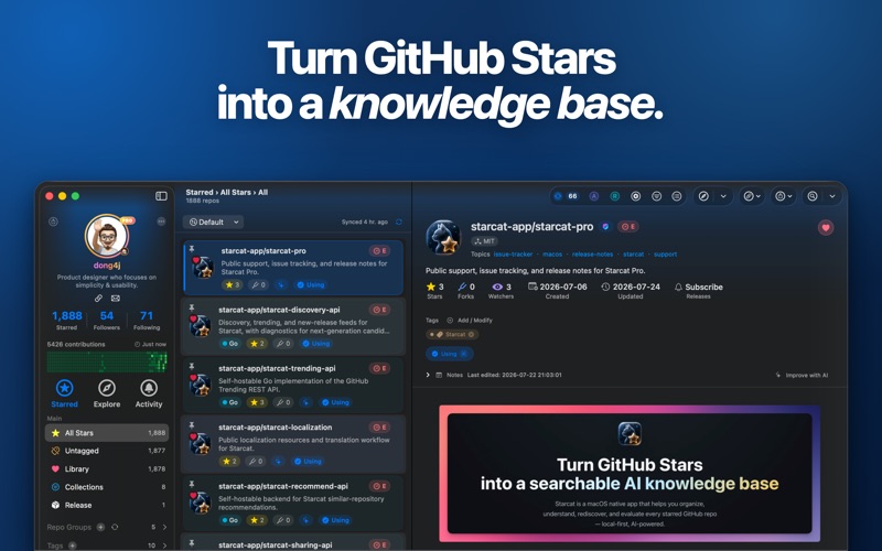 Starcat for GitHub screenshot 1