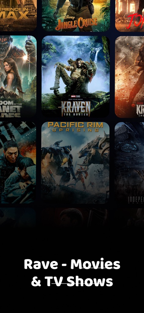 Rave - Movies & TV Shows - O aplicativo revela uma vasta coleção de pôsteres de filmes, convidando os usuários a descobrir novos títulos e desfrutar de uma interface visualmente rica.