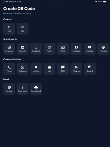 Create QR Codes - QReate iPad screenshot