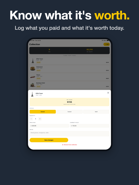 BrickShelf: Brick Set Tracker iPad screenshot