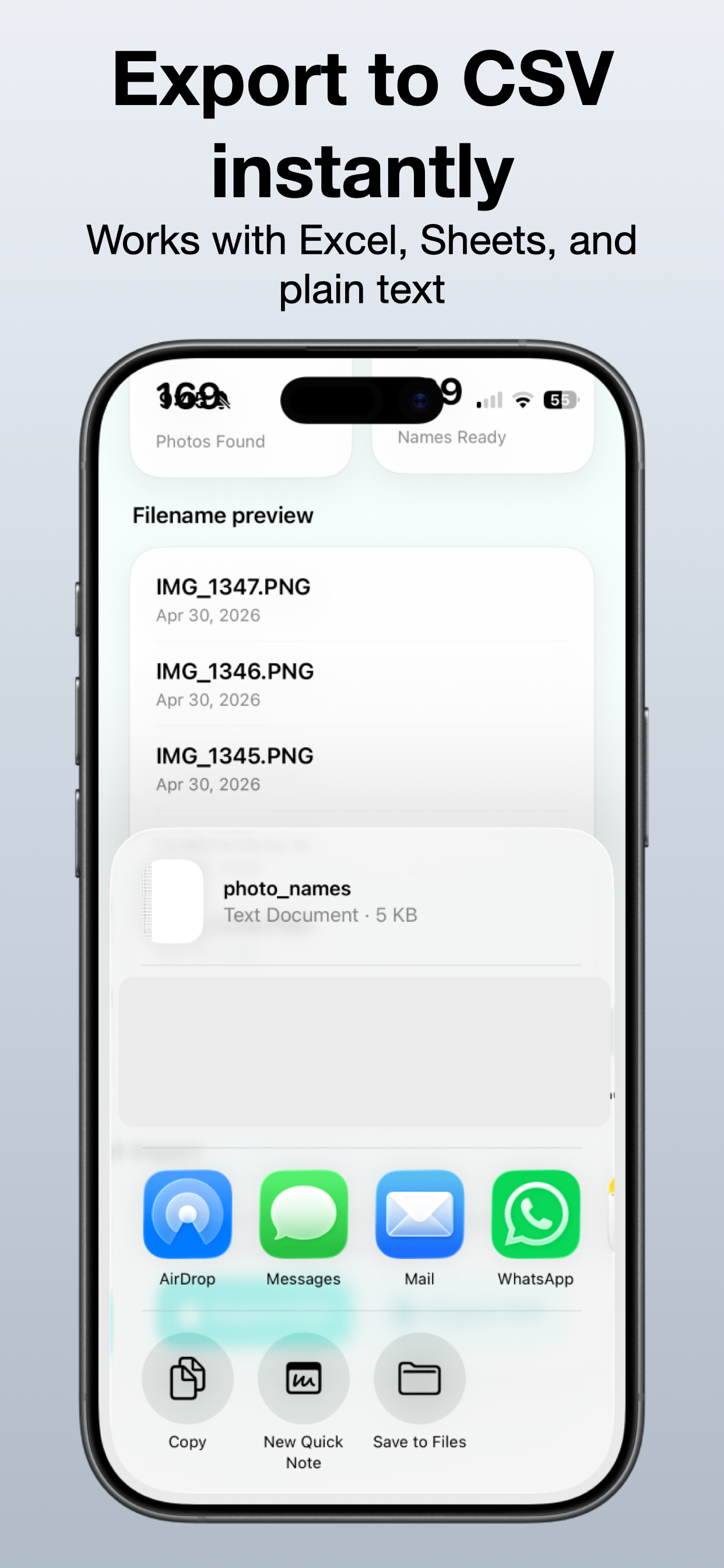Export Photo Filenames