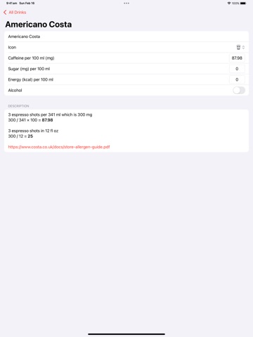 Caffeine++ iPad screenshot