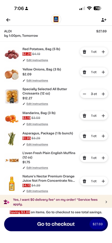ALDI Grocery Pickup & Delivery App Store screenshot 3, no headline. The app itself is the background.