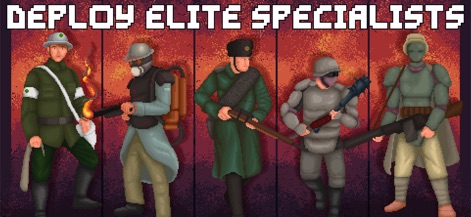 To The Trenches - La schermata illustra la diversità delle unità specializzate, come il Soldato lanciafiamme (Flame Trooper) e i Fucilieri scelti (Sharpshooters), cruciali per variare le tattiche e dominare il campo di battaglia.