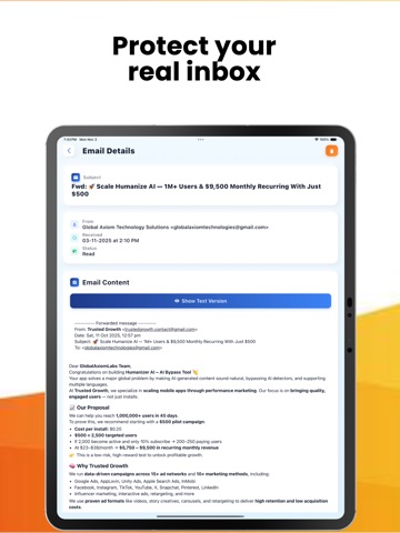 Temp Mail : Temporary Mail iPad screenshot