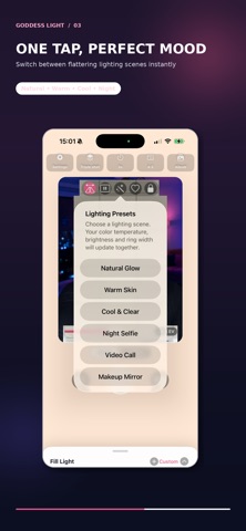 Goddess Light: Fill Light Cam iPhone screenshot