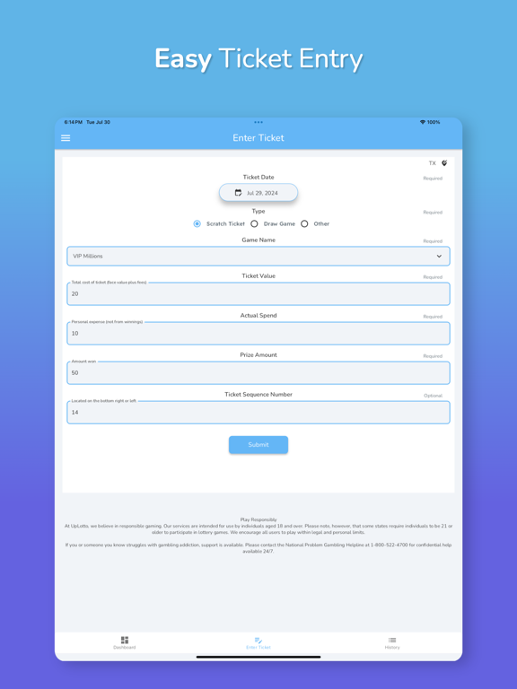UpLotto iPad screenshot 3 - Finance app