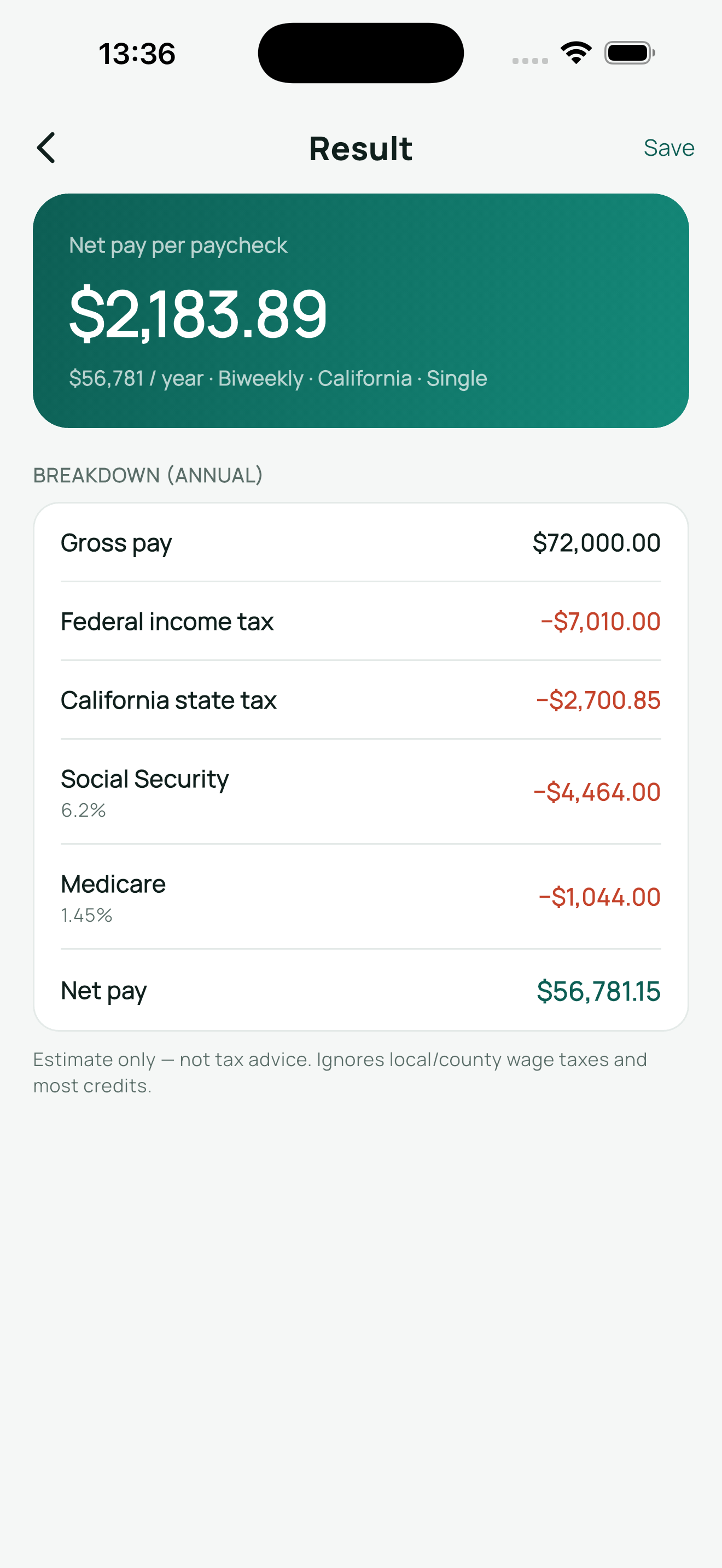 Payfold: Paycheck Calculator screenshot 2