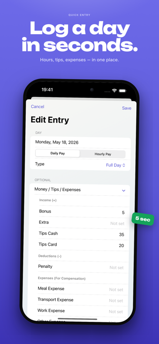 WorkPay: Shift & Tip Tracker Screenshot 2 of 5