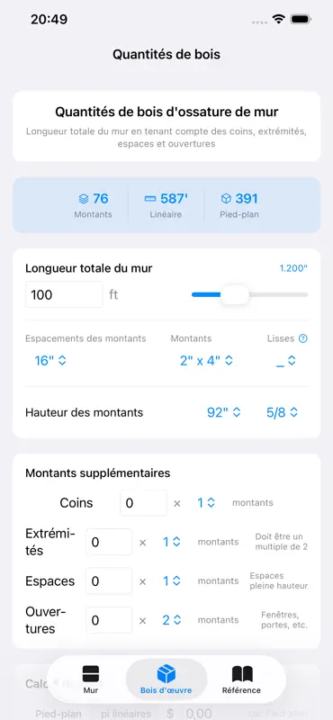Calculateur d’ossature murale screenshot 4 of 5