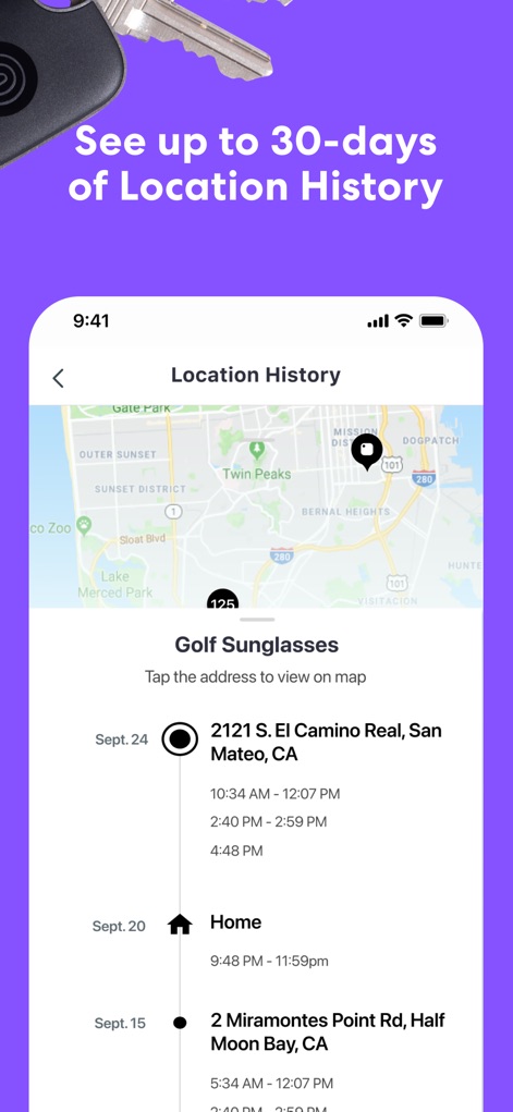 Tile - Find lost keys & phone - Detailed Location History
