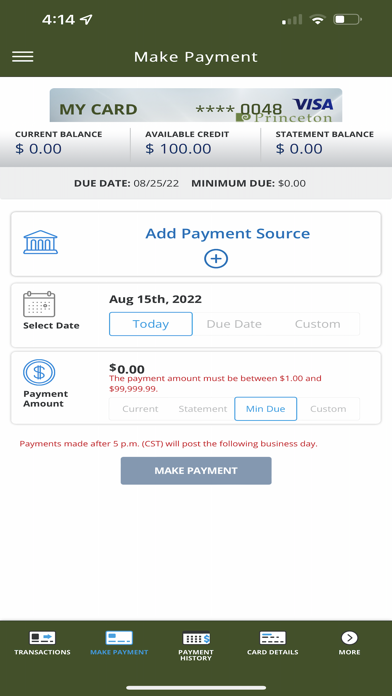 Princeton Federal CU Cards Screenshot