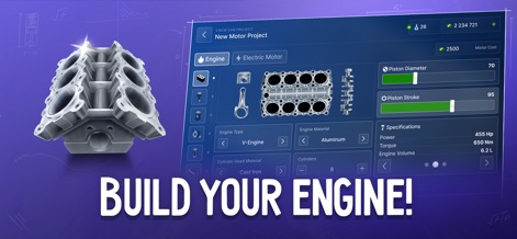 Car Company Tycoon - This tool allows for precise engine configuration, enabling adjustments to piston diameter and stroke, while instantly updating key specifications such as HP and torque.