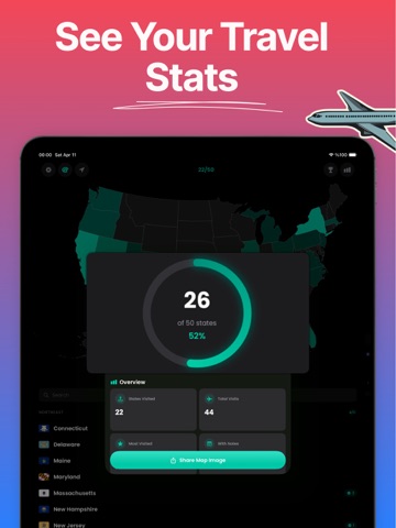 States Visited USA Map: Pinny iPad screenshot