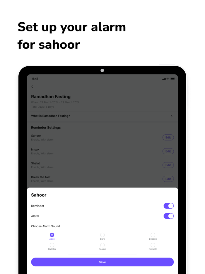 Muslim Fasting Calendar Alarm